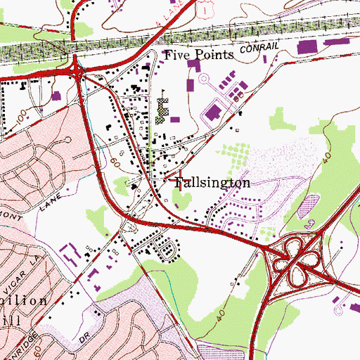 Topographic Map of Fallsington Post Office (historical), PA