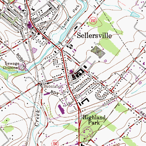 Topographic Map of Sellersville Post Office (historical), PA