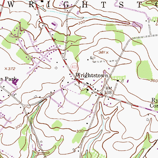 Topographic Map of Wrightstown Post Office (historical), PA