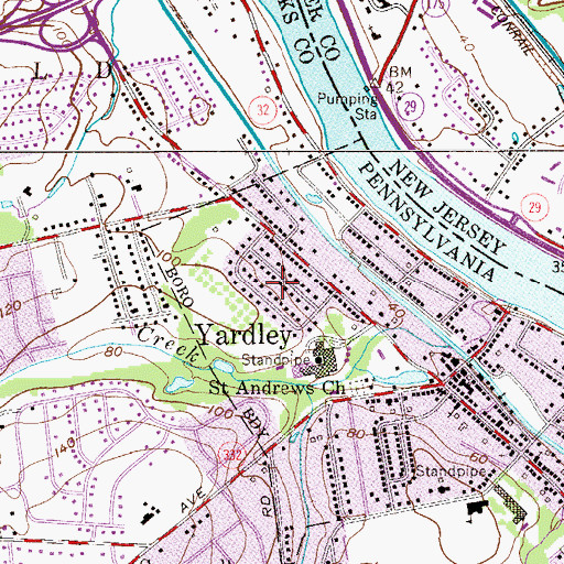 Topographic Map of Yardley Post Office (historical), PA