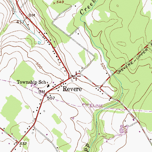 Topographic Map of Revere Post Office (historical), PA