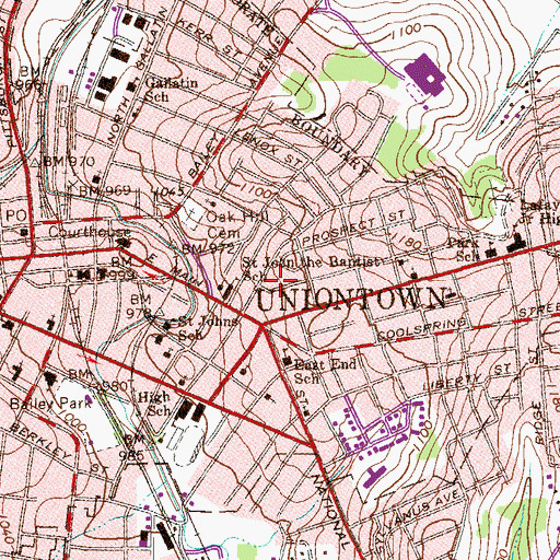 Topographic Map of Uniontown, PA