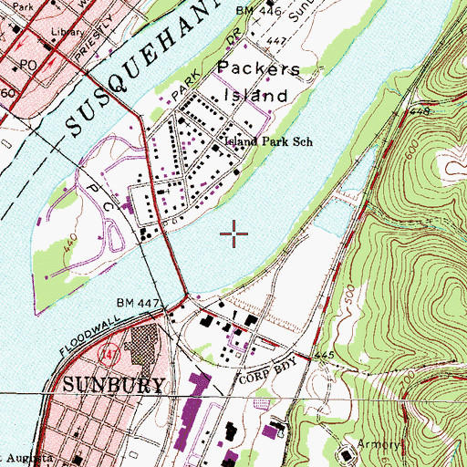 Topographic Map of Shikellamy State Park, PA