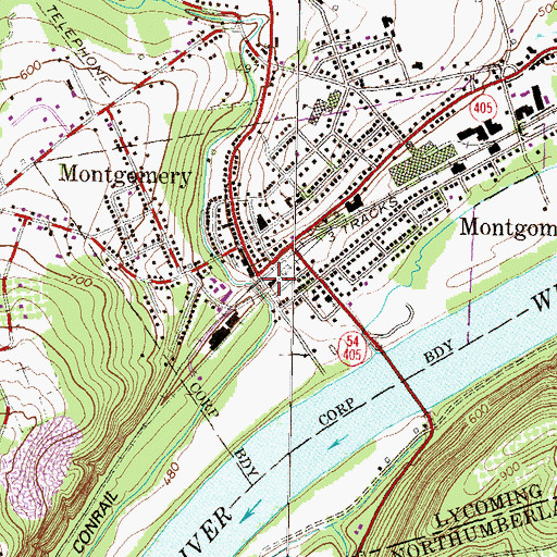 Topographic Map of Montgomery Post Office, PA