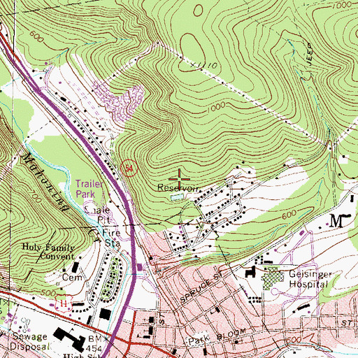 Topographic Map of Old Saint Josephs Cemetery, PA