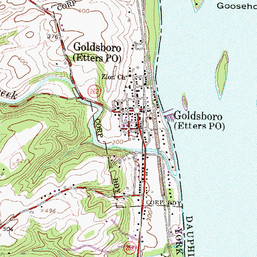 Topographic Map of Etters Post Office, PA