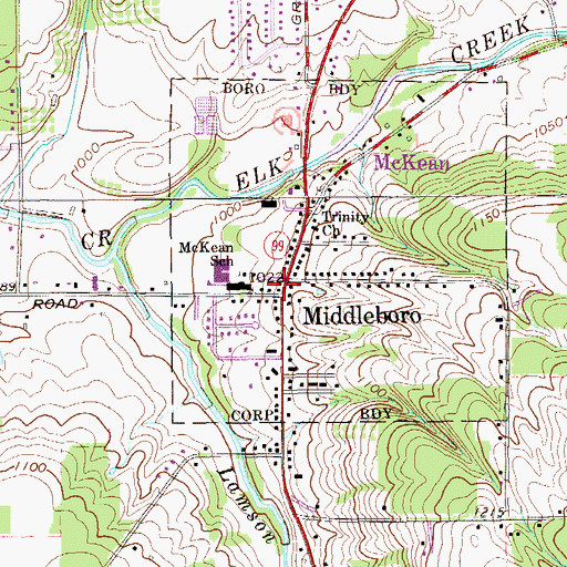 Topographic Map of McKean Post Office, PA