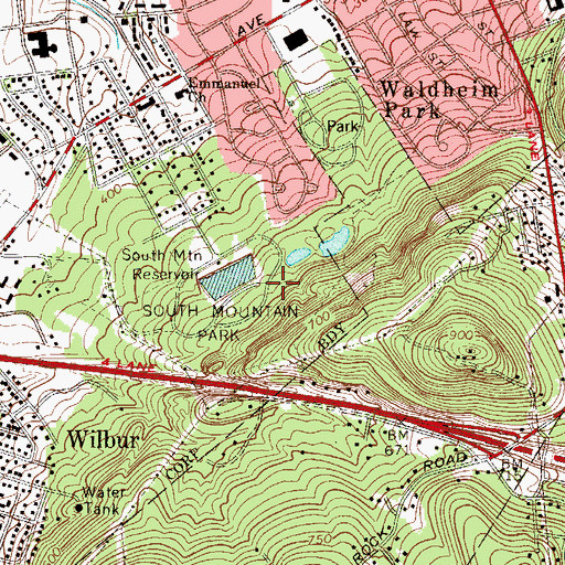 Topographic Map of South Mountain Park, PA
