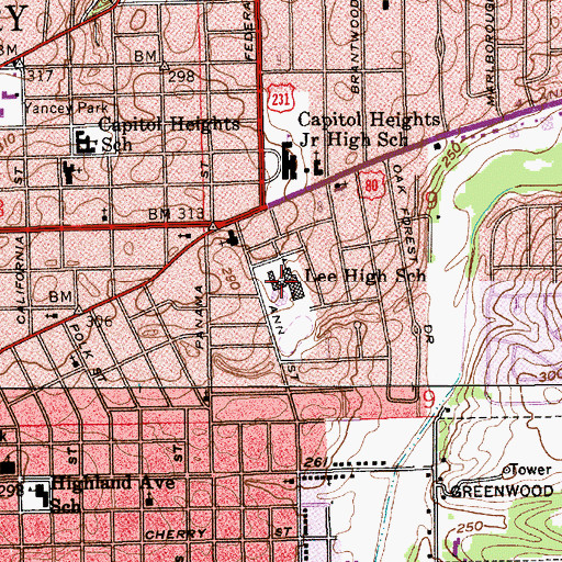 Topographic Map of Lee High School, AL
