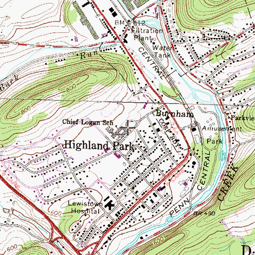 Topographic Map of Chief Logan School, PA