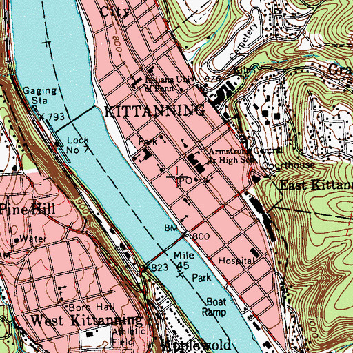 Topographic Map of Kittanning, PA