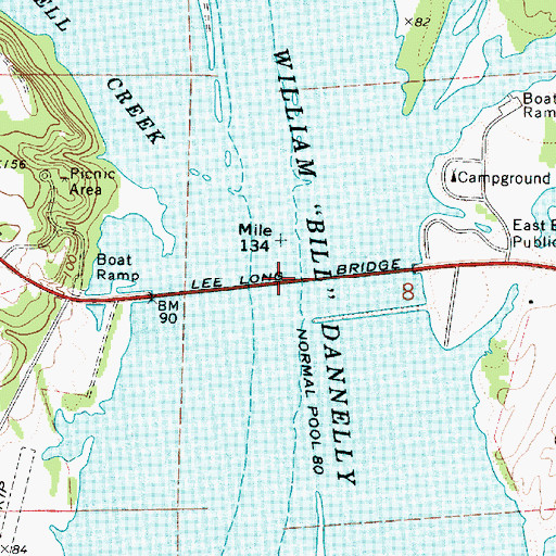 Topographic Map of Lee Long Bridge, AL