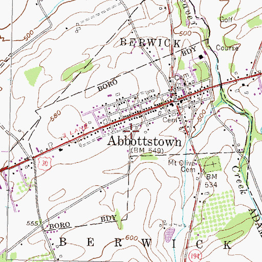 Topographic Map of Borough of Abbottstown, PA