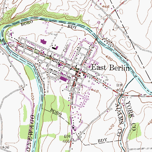 Topographic Map of Borough of East Berlin, PA