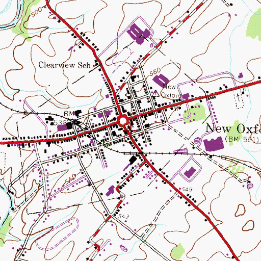 Topographic Map of Borough of New Oxford, PA