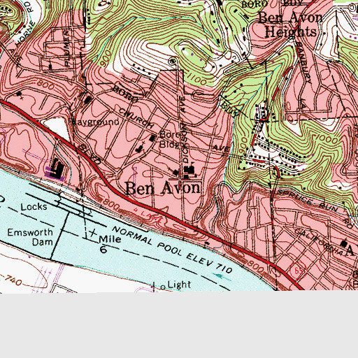Topographic Map of Borough of Ben Avon, PA