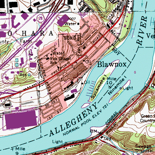 Topographic Map of Borough of Blawnox, PA