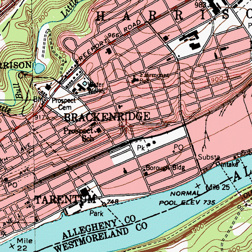 Topographic Map of Borough of Brackenridge, PA