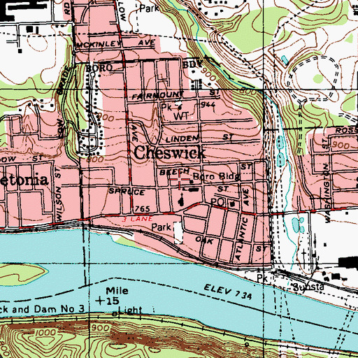 Topographic Map of Borough of Cheswick, PA