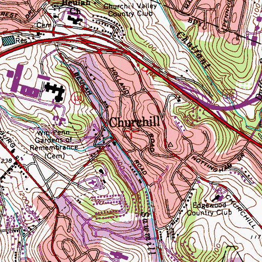 Topographic Map of Borough of Churchill, PA