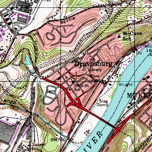 Topographic Map of Borough of Dravosburg, PA