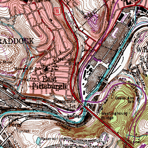 Topographic Map of Borough of East Pittsburgh, PA