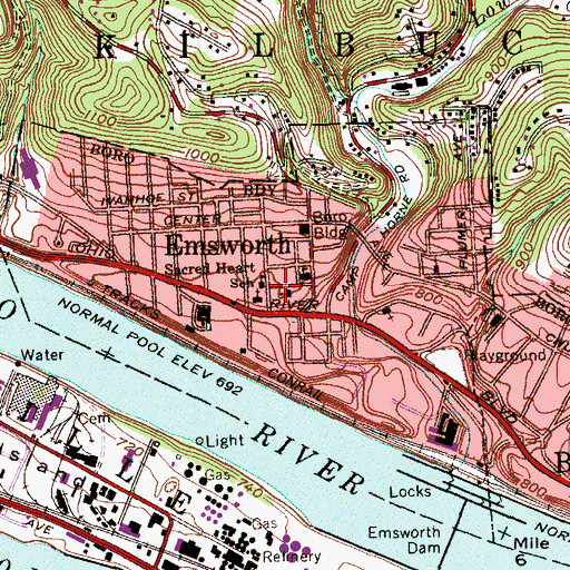 Topographic Map of Borough of Emsworth, PA
