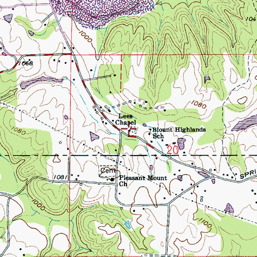 Topographic Map of Lees Chapel, AL