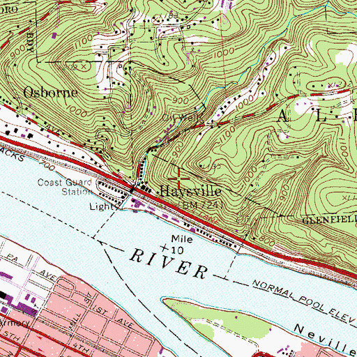Topographic Map of Borough of Haysville, PA