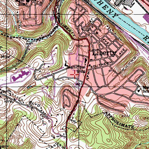 Topographic Map of Borough of Liberty, PA