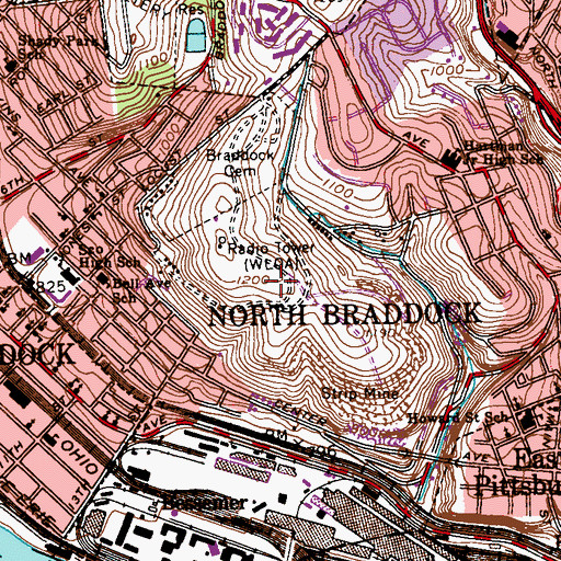 Topographic Map of Borough of North Braddock, PA