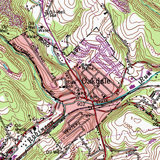 Topographic Map of Borough of Oakdale, PA