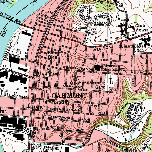 Topographic Map of Borough of Oakmont, PA