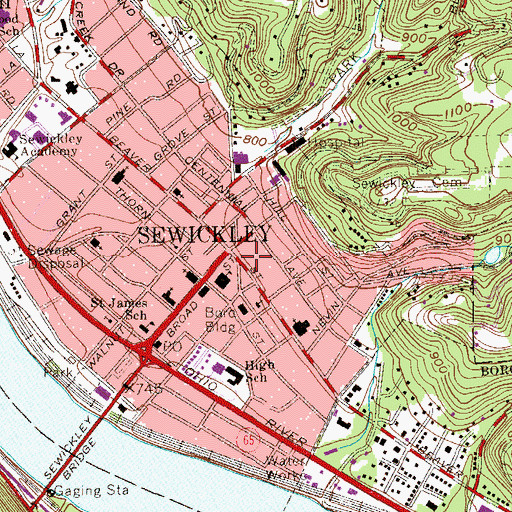 Topographic Map of Borough of Sewickley, PA