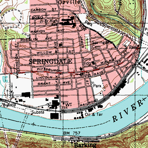 Topographic Map of Borough of Springdale, PA