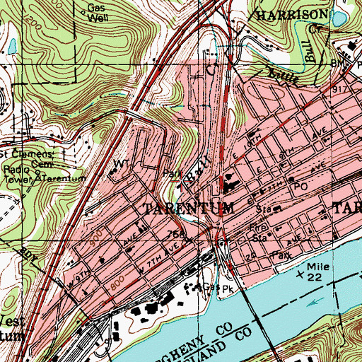 Topographic Map of Borough of Tarentum, PA