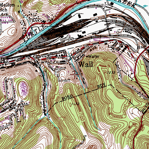 Topographic Map of Borough of Wall, PA