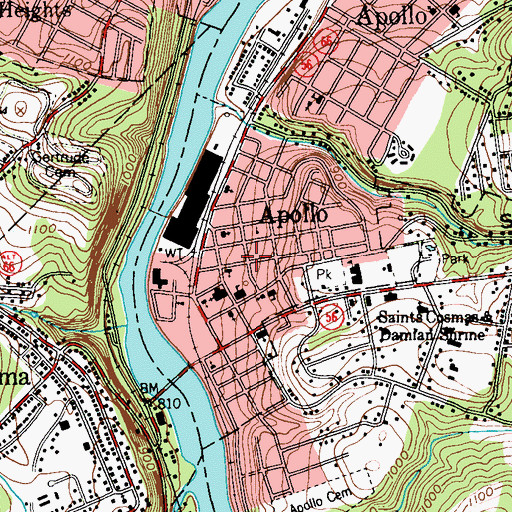 Topographic Map of Borough of Apollo, PA