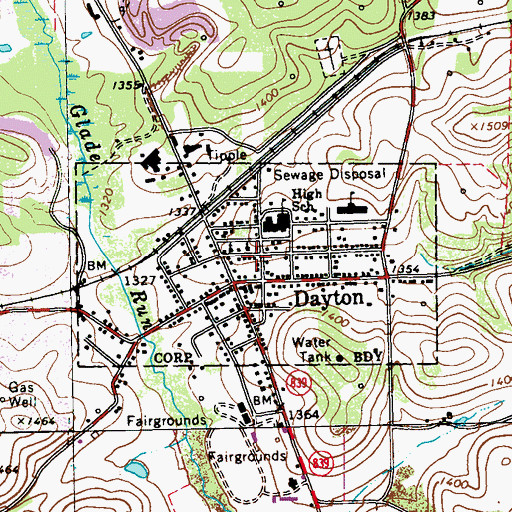 Topographic Map of Borough of Dayton, PA
