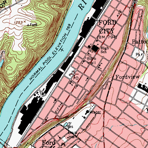 Topographic Map of Borough of Ford City, PA
