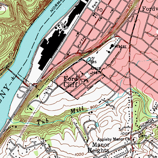 Topographic Map of Borough of Ford Cliff, PA