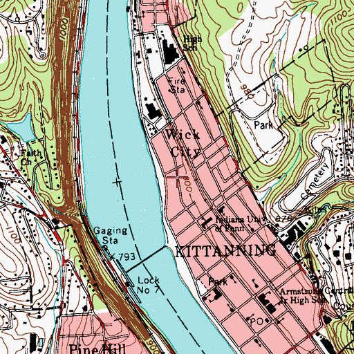Topographic Map of Borough of Kittanning, PA