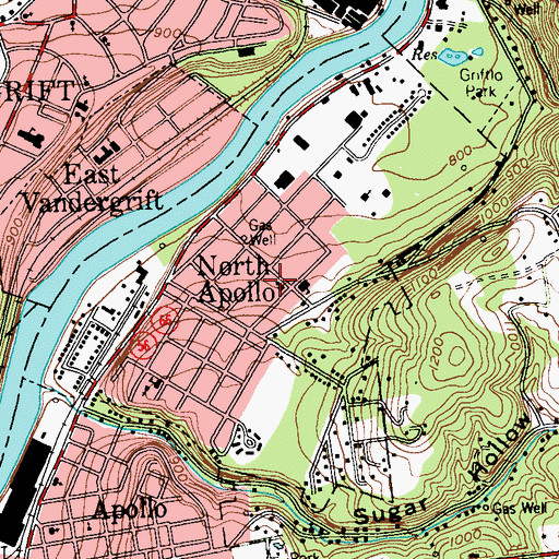 Topographic Map of Borough of North Apollo, PA