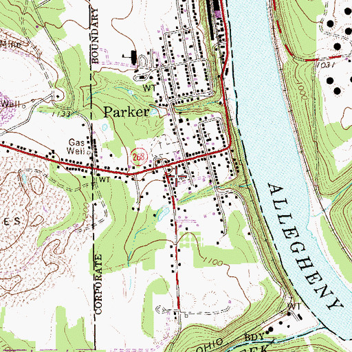 Topographic Map of City of Parker, PA