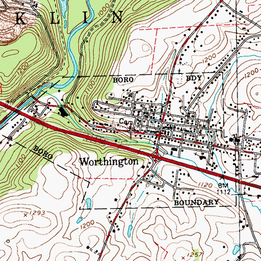 Topographic Map of Borough of Worthington, PA
