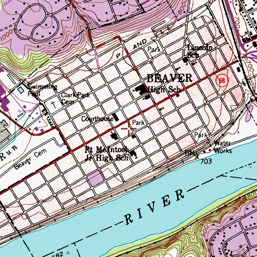Topographic Map of Borough of Beaver, PA
