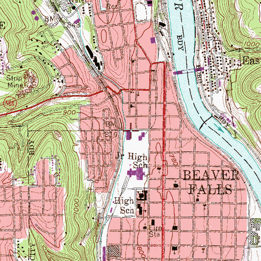 Topographic Map of City of Beaver Falls, PA
