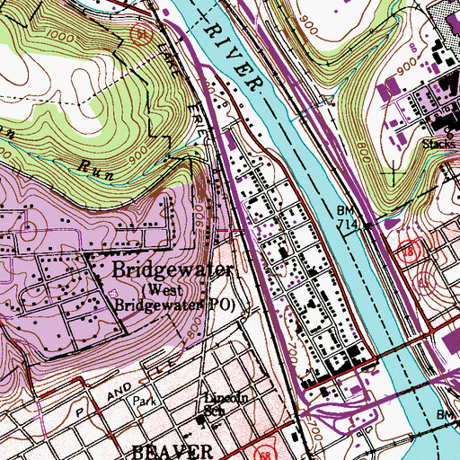 Topographic Map of Borough of Bridgewater, PA