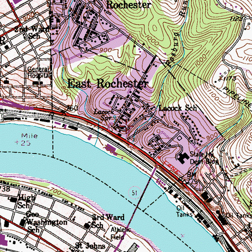 Topographic Map of Borough of East Rochester, PA