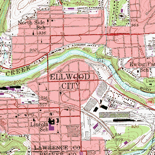 Topographic Map of Borough of Ellwood City, PA